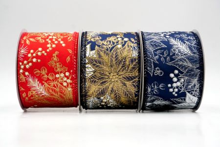 Glitter Poinsettia & Holly Wired Ribbon_KF9944